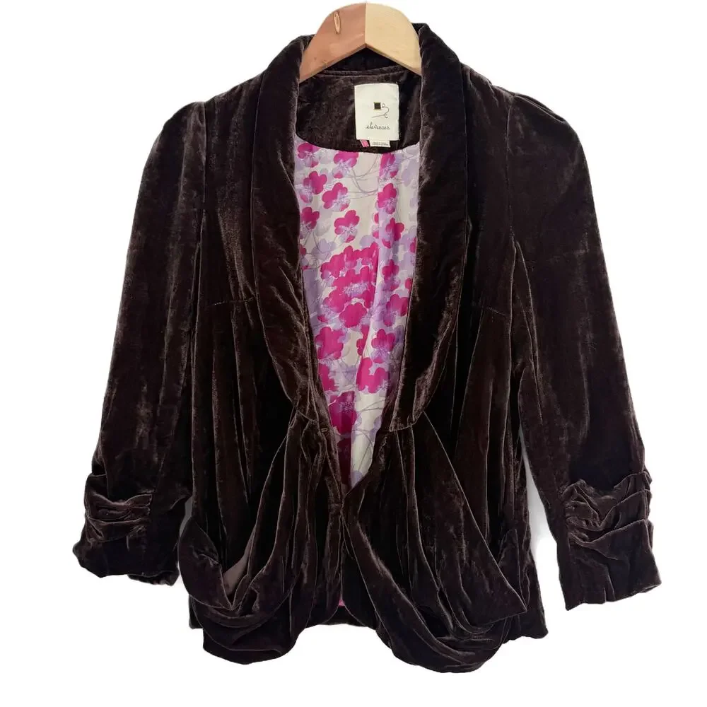 Anthropologie Elevenses Cyclorama Drape Velvet Blazer Jacket size 0